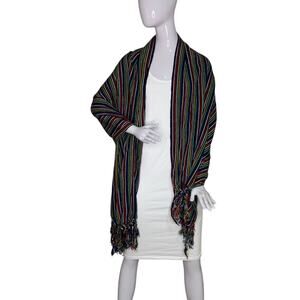 Shawl-Wrap-Scarf Multicolor Striped With Fringe